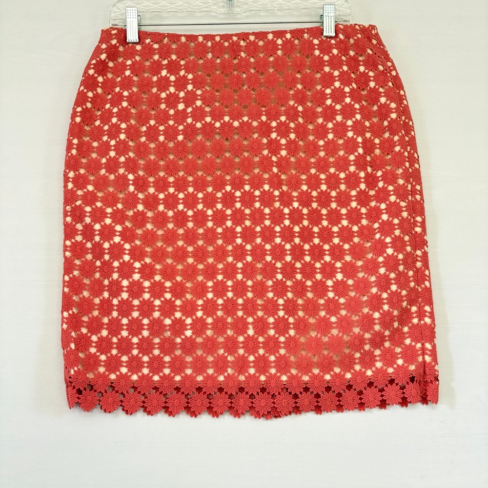 Talbots Petites Coral Cream‎ Floral Crochet Lace Pencil Skirt NWT Size 10P